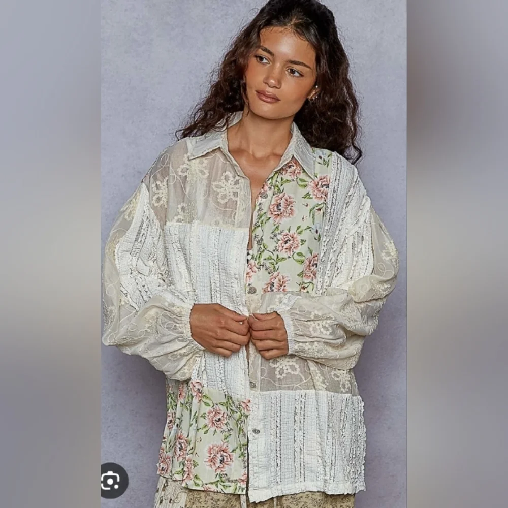 P.o.l Exposed Pockets Floral Shirt In Size Large. - Picture 11 of 13